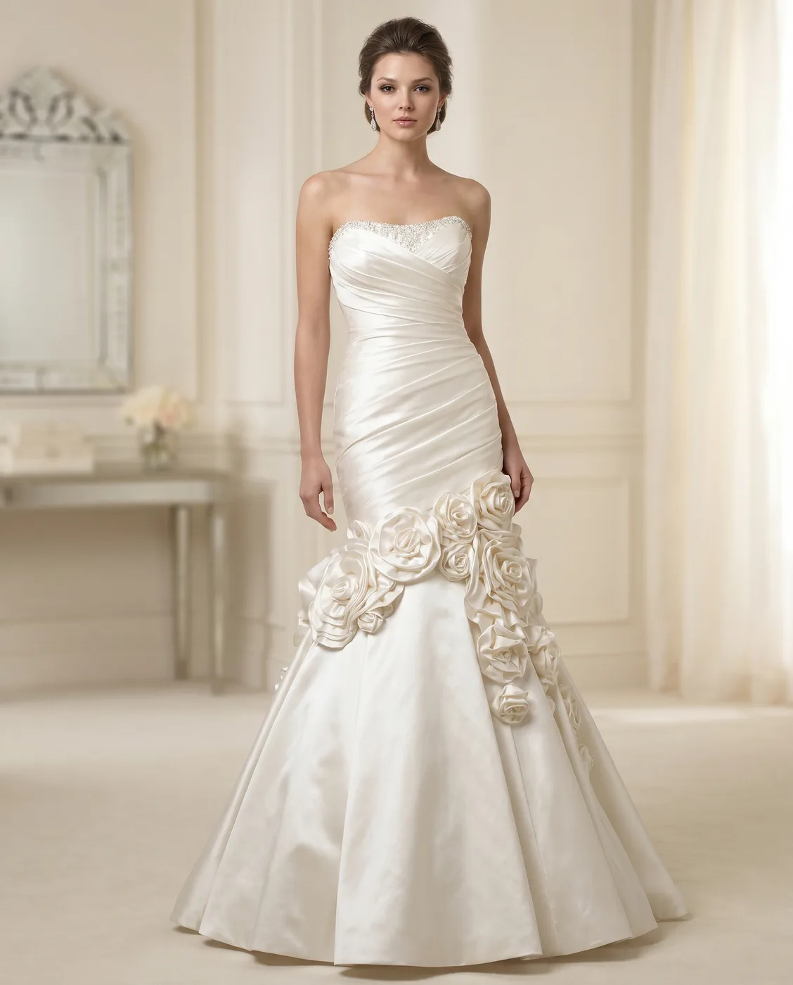 Ruched Satin Rosette Mermaid