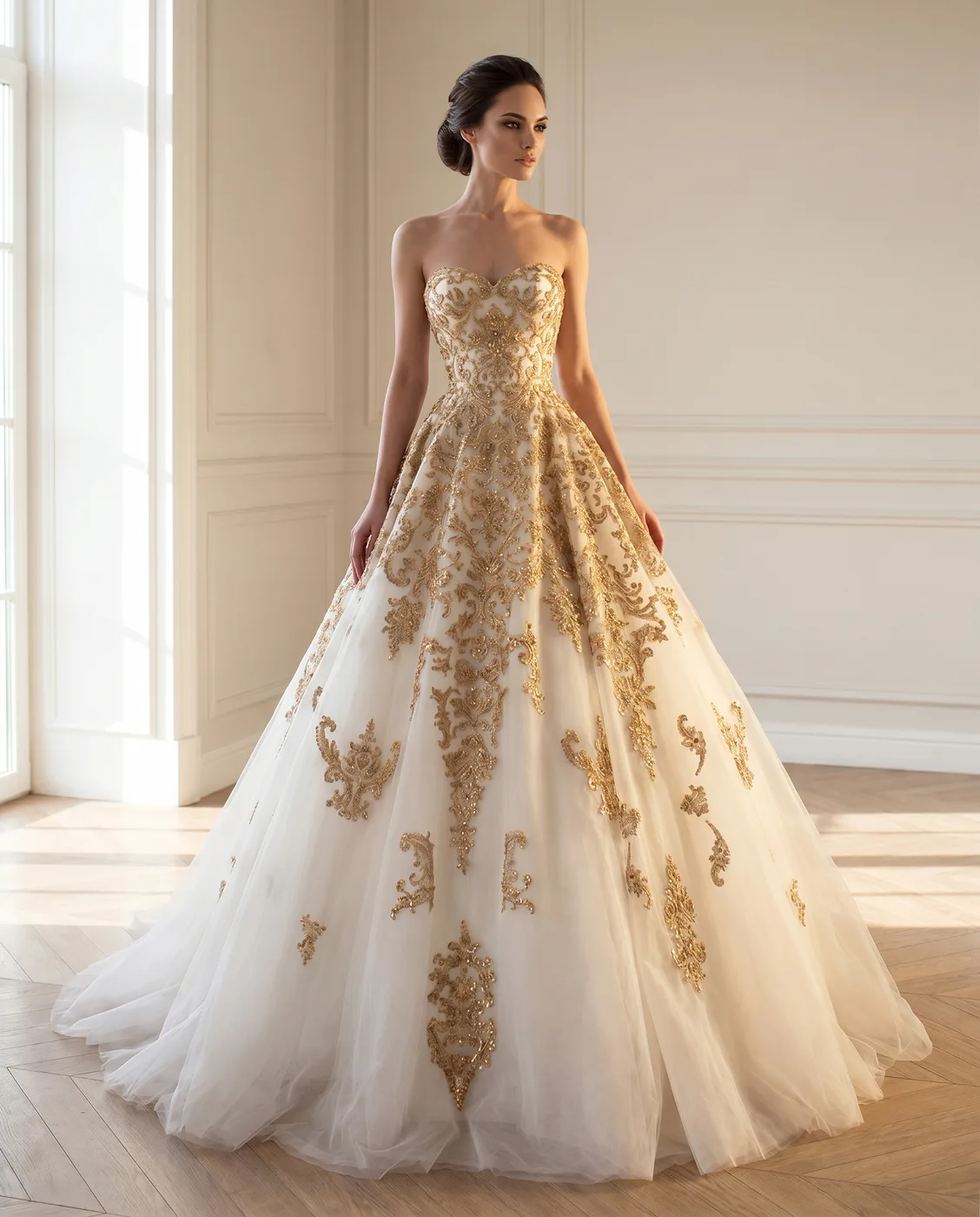 Ivory And Gold Baroque Ballgown