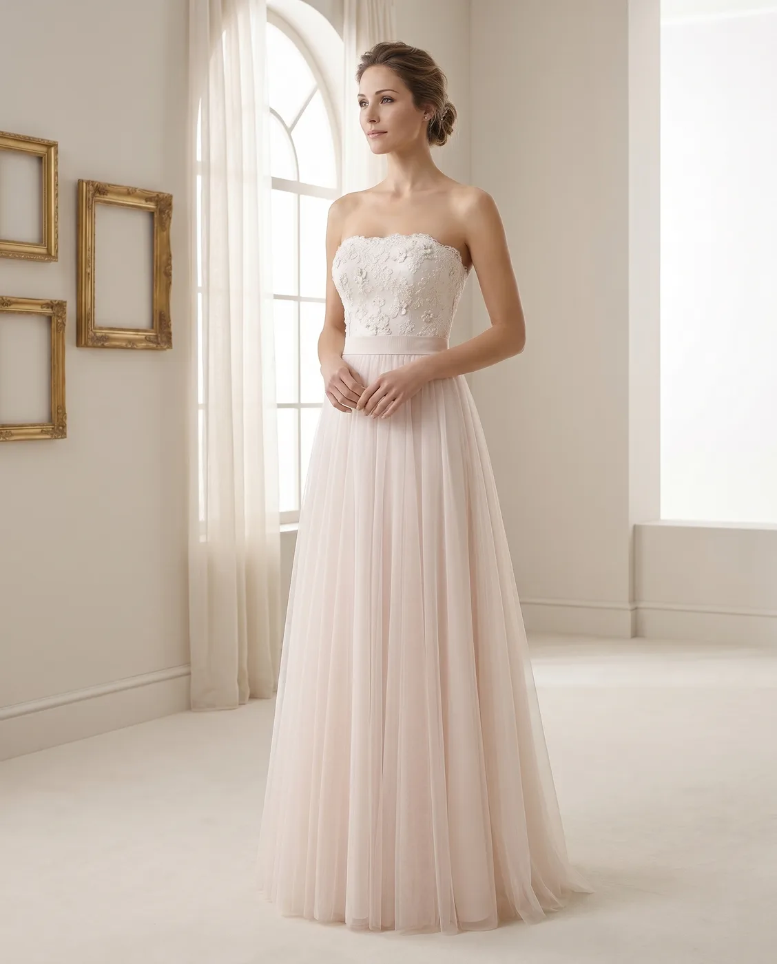 Blush Strapless Tulle Gown
