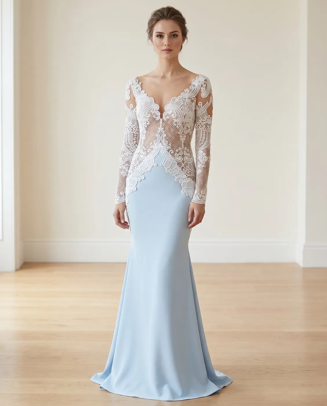 Powder Blue Baroque Lace Gown