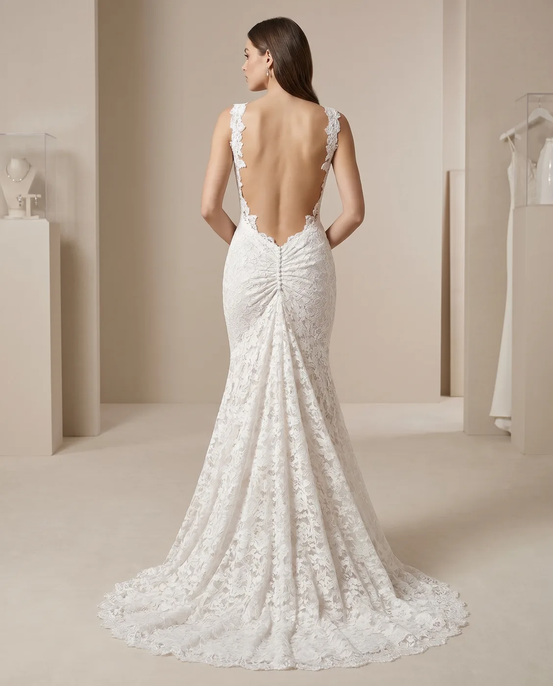 Scoop-Back Corded Lace Gown