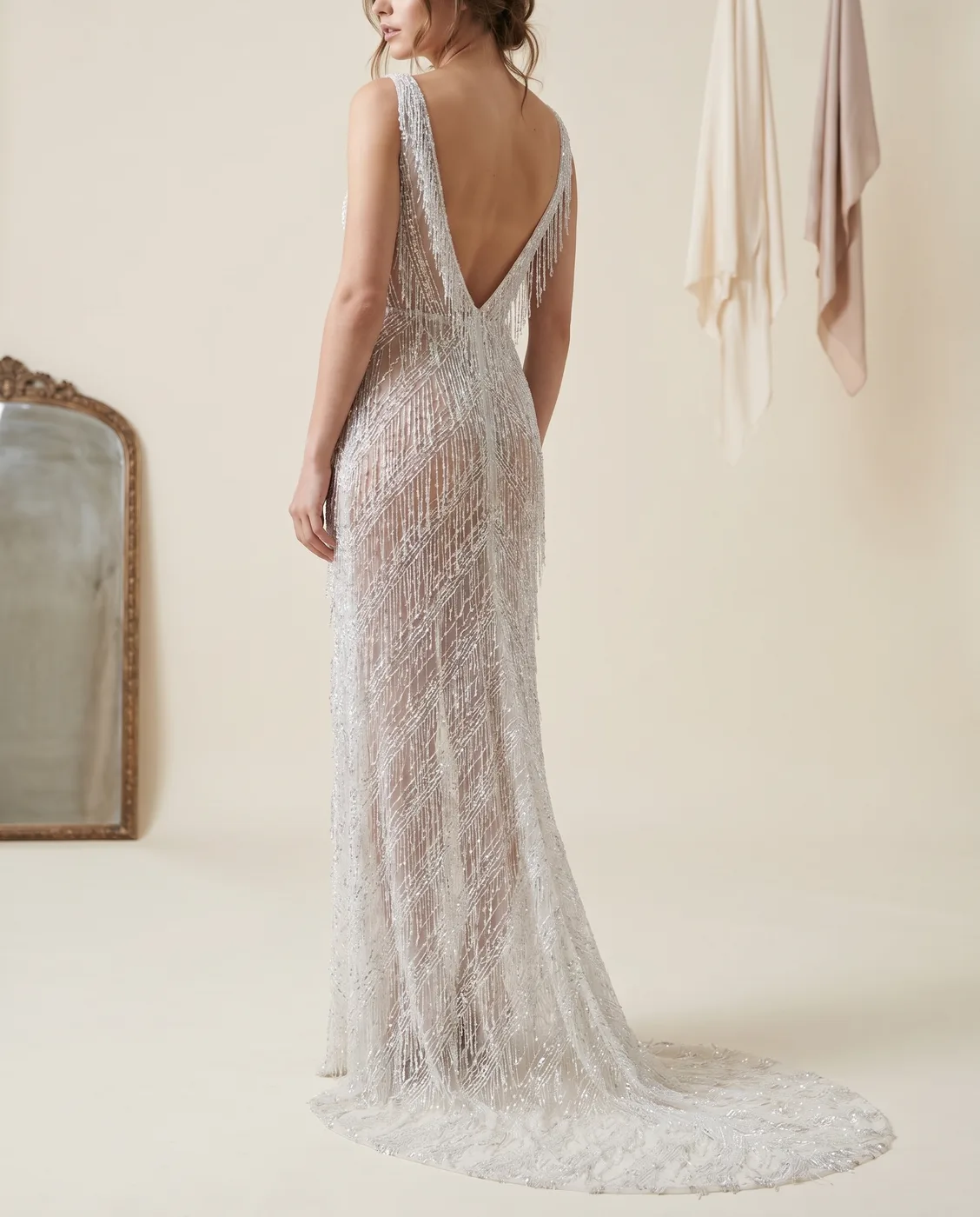 Silver One-Shoulder Fringe Gown