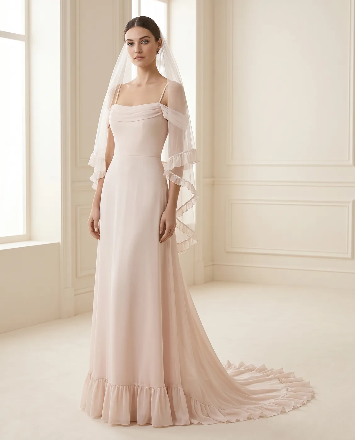 Blush Ruffle-Hem Slip Gown