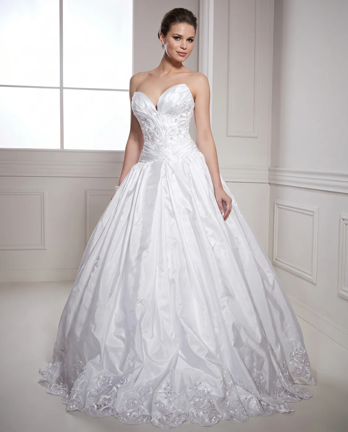 Drop-Waist Lace-Hem Ballgown