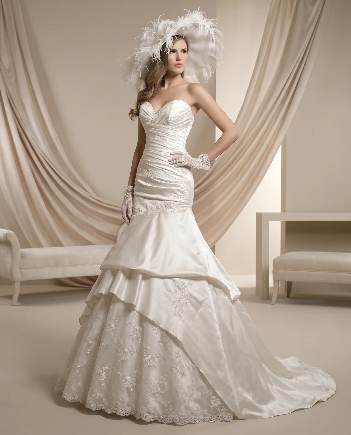 Champagne Tiered Lace Mermaid