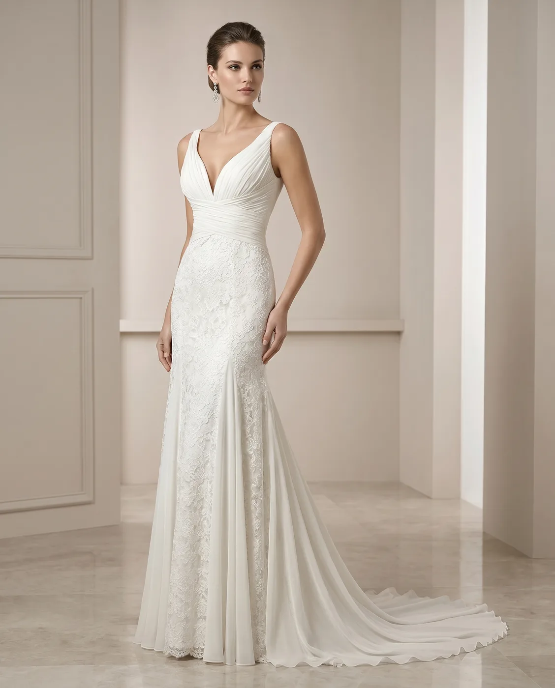 Ivory Plunge Lace Column
