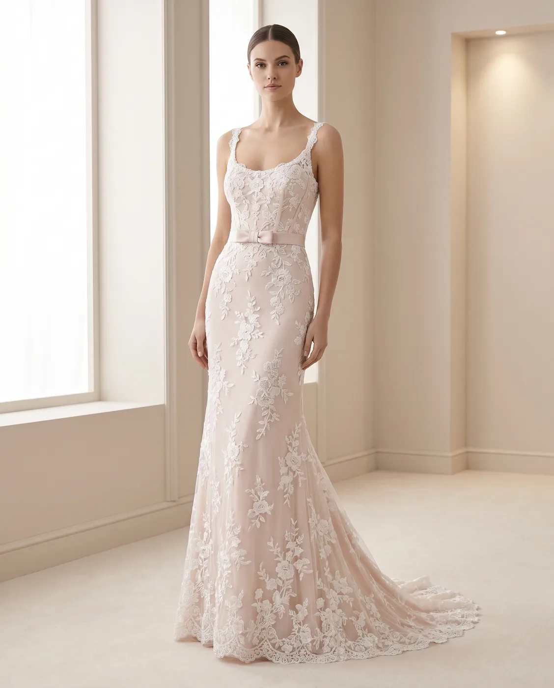 Blush Lace Bow-Belt Column