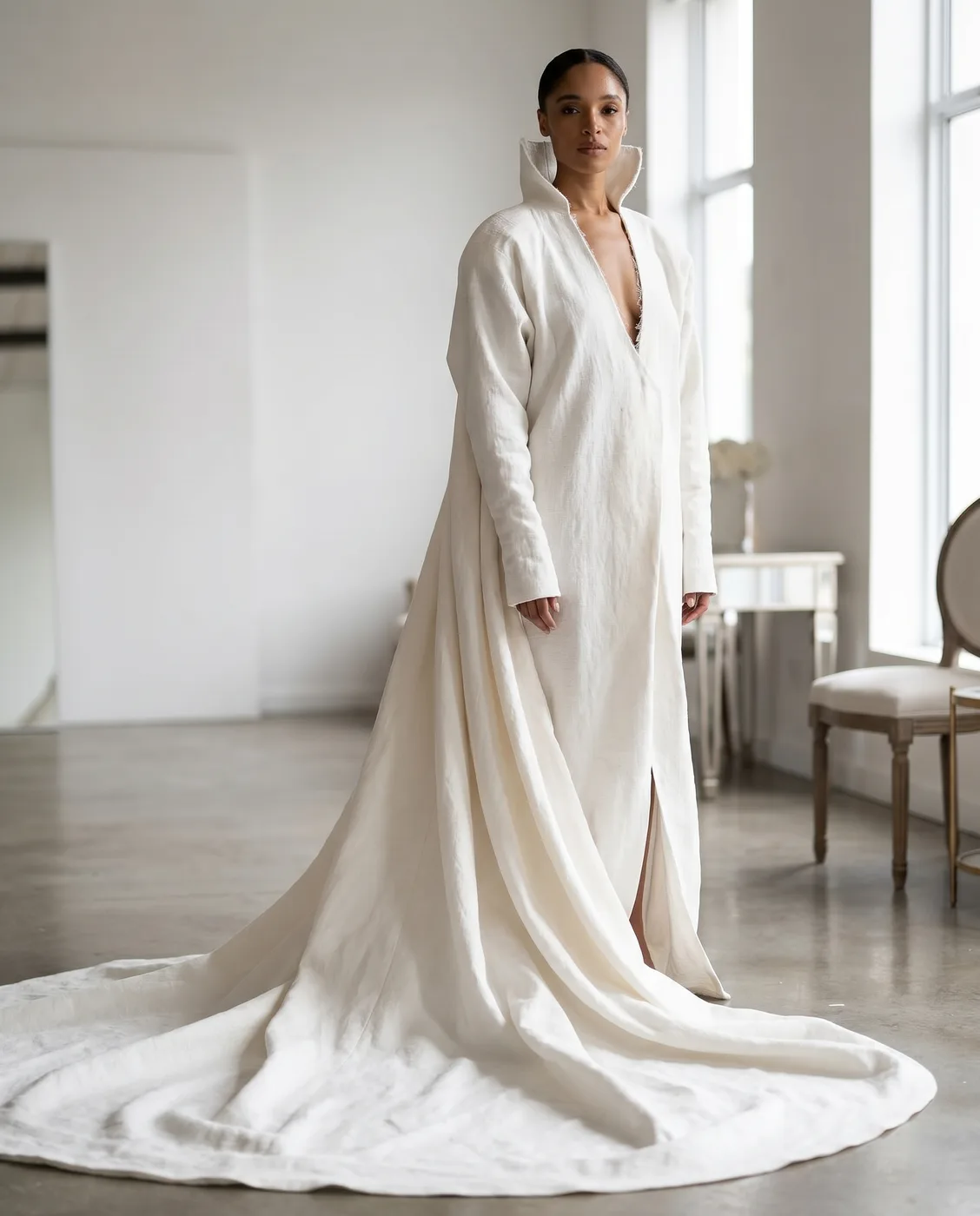 Linen Notch-Lapel Coat Gown