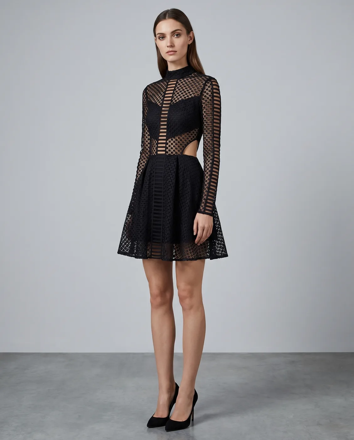 Geometric Lace Mini Dress