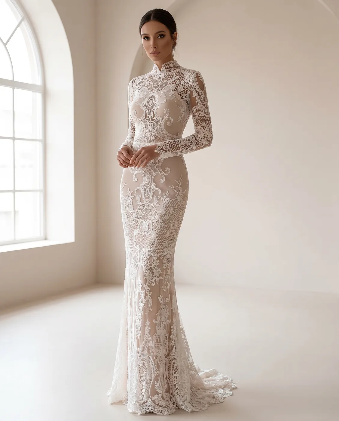 Baroque Lace Sheath Gown