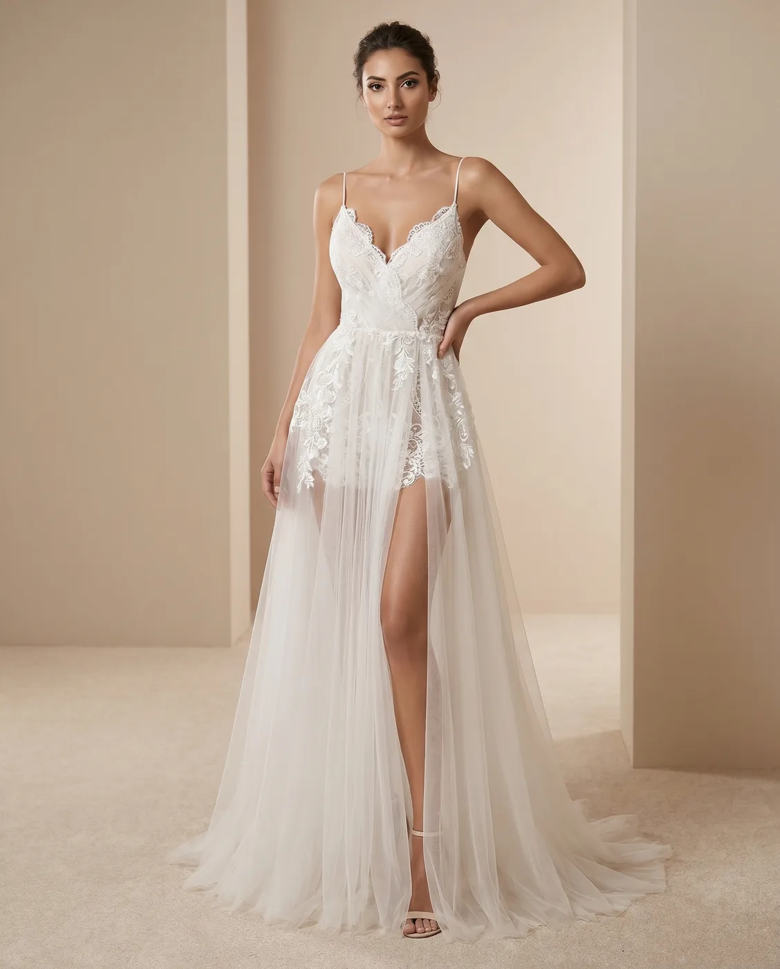 Spaghetti-Strap Tulle Gown