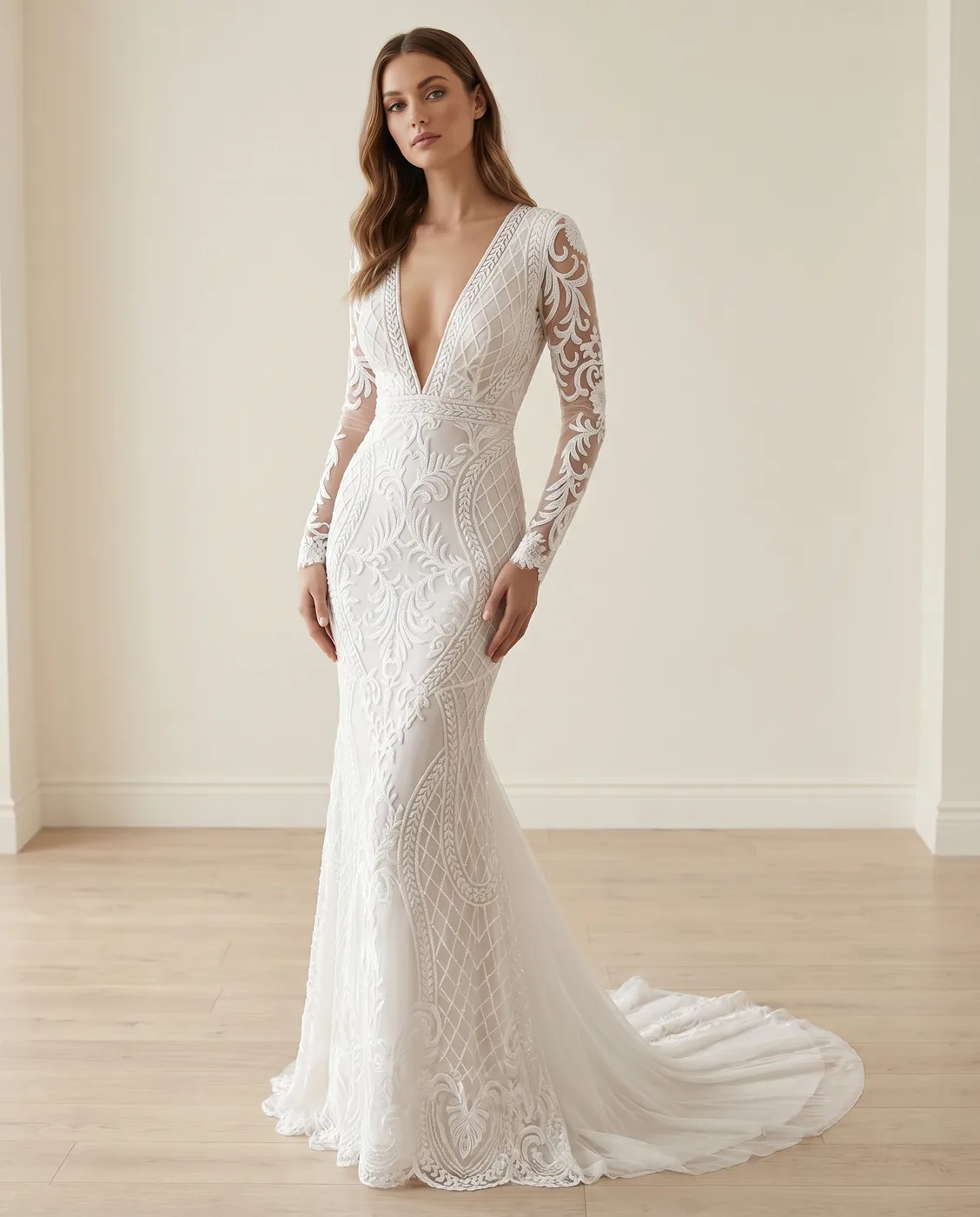 Geometric Lace Mermaid Gown