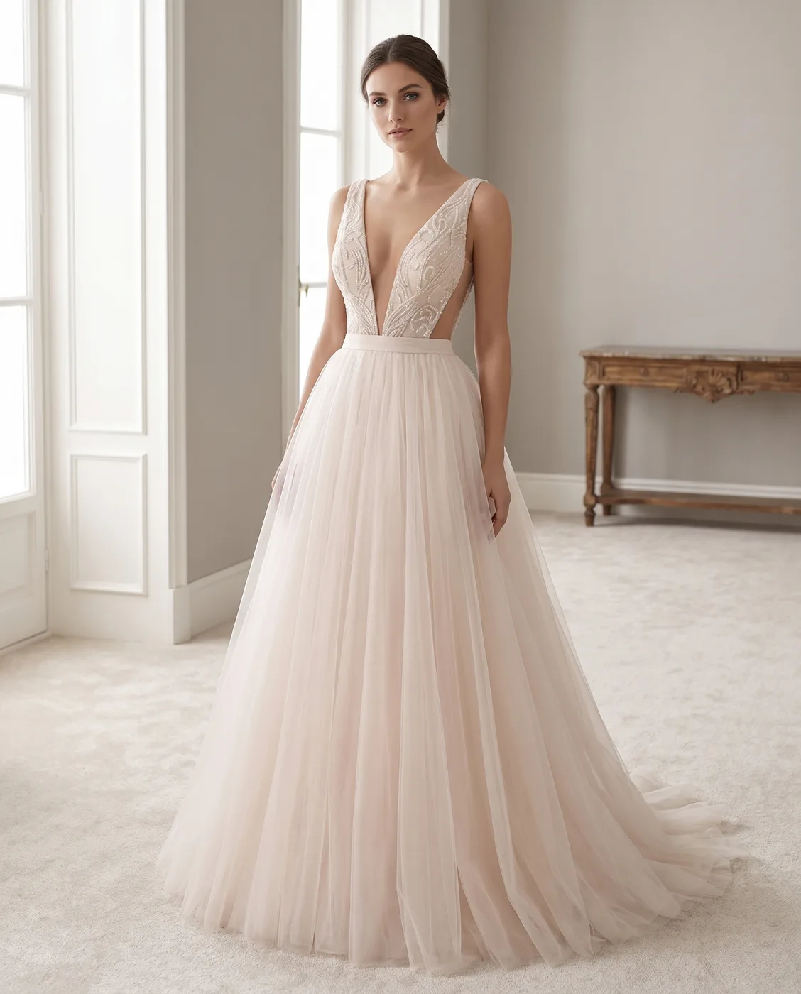 Blush Beaded Tulle Ballgown