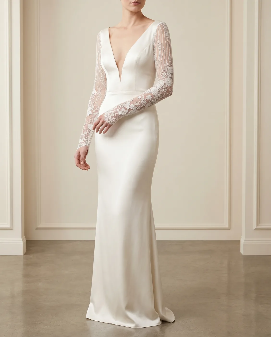 Ivory Long-Sleeve Lace Gown