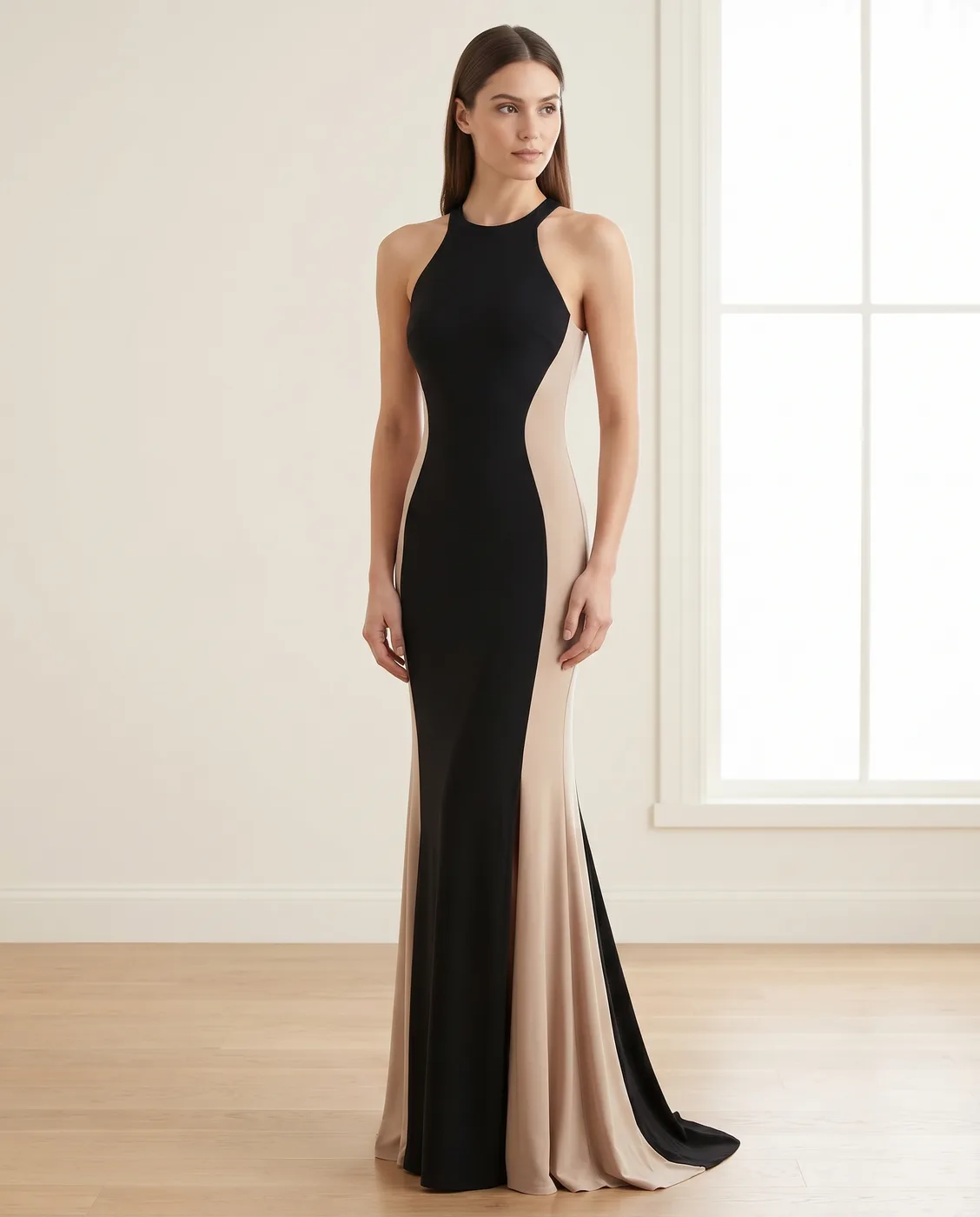 Black Fitted Column Gown