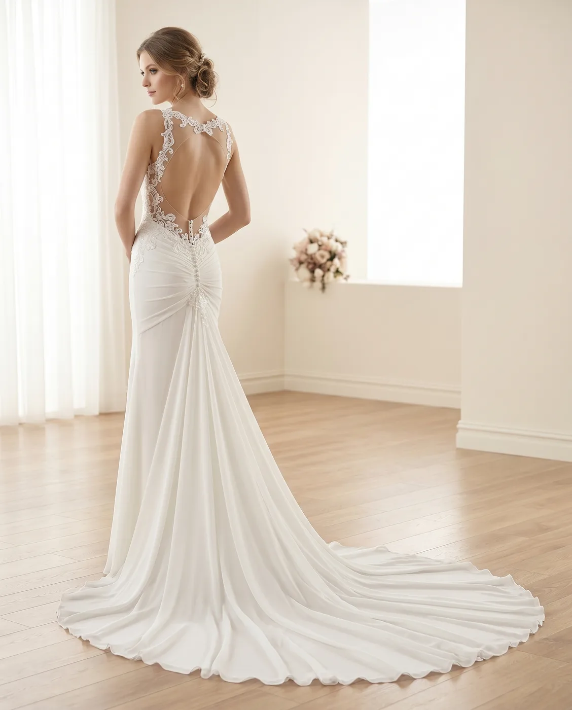 Ivory Low-Back Lace Gown
