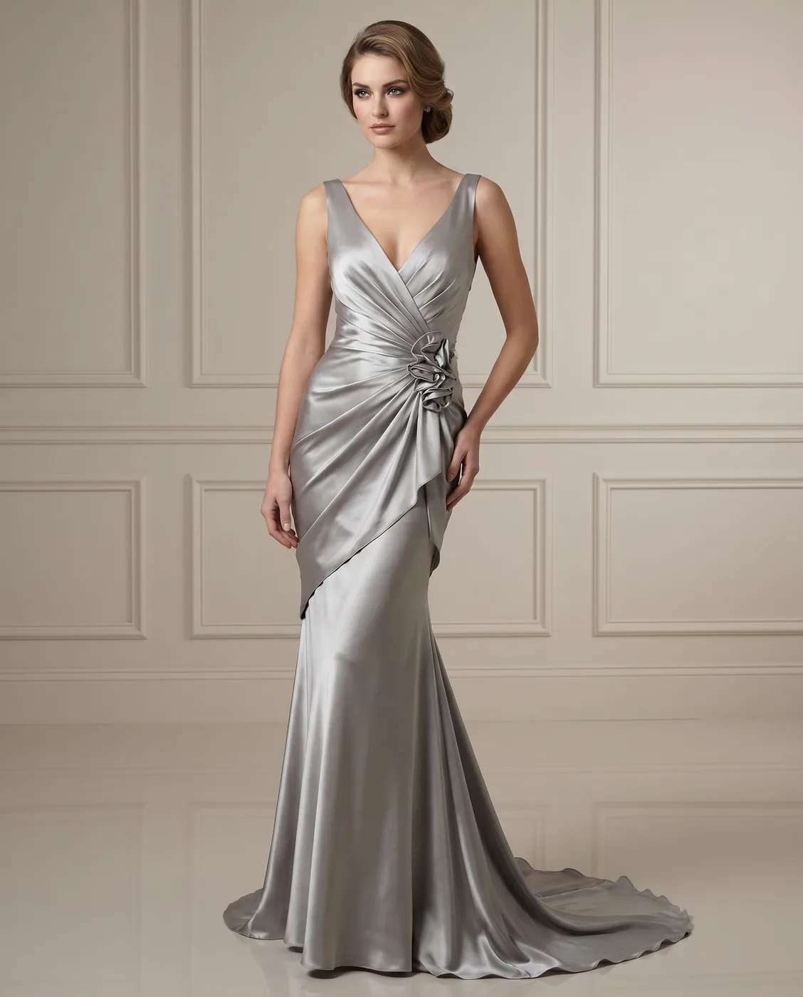 Silver Draped Satin Mermaid