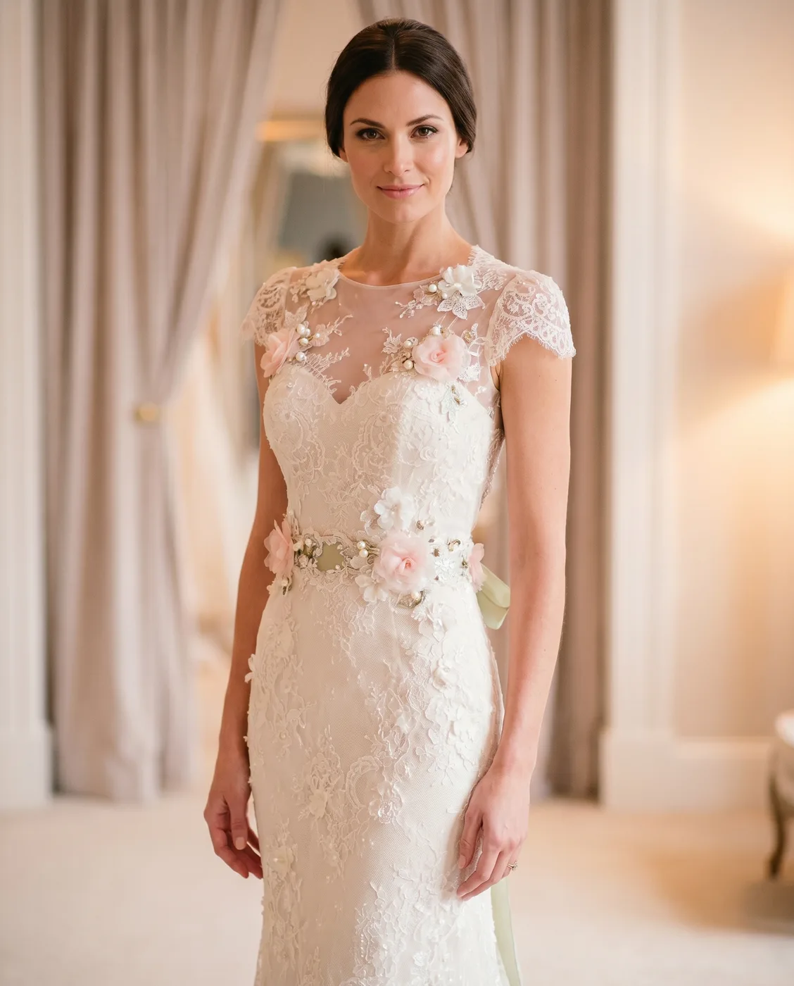 Keyhole Floral Lace Gown