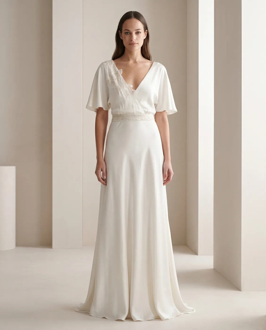 Bias Satin Flutter Gown